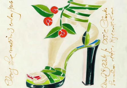 Blahnik's 1971 sketch of an ankle entwined by ivy and cherries.