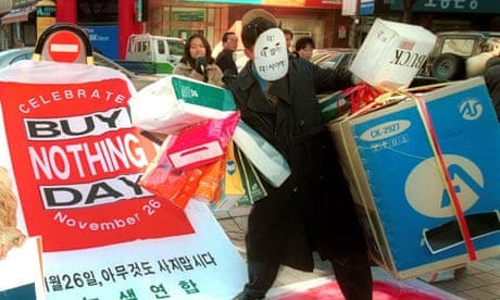 An activist takes part in Buy Nothing Day in Seoul in 1999