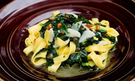 Tagliateli with pine nuts, kale and capers … loads of flavour