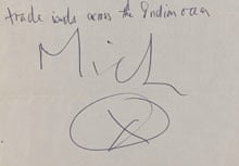 Mick Jagger's signature on a letter to Marsha Hunt.