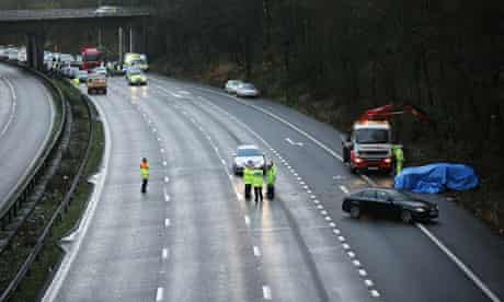 Police on the M6 motorway, after its northbound carriageway was closed after a crash.