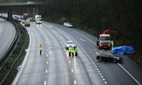 Police on the M6 motorway, after its northbound carriageway was closed after a crash.