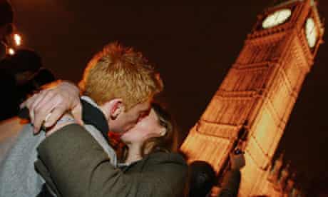 Couple kissing at New Year