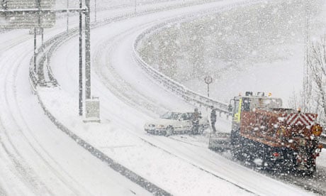Snow-covered road in Burgos, Ukraine