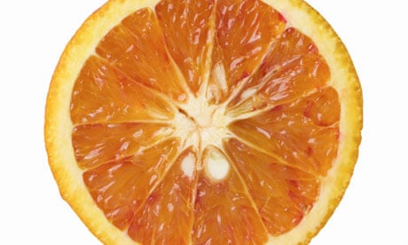 Close-up of half a blood orange