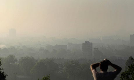 The view of smog covering central London from Hampstead Heath in April 2011.