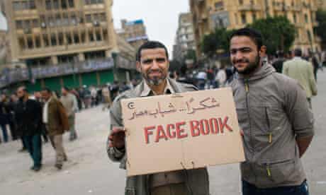 Anti-government protesters Facebook sign in Cairo, Egypt