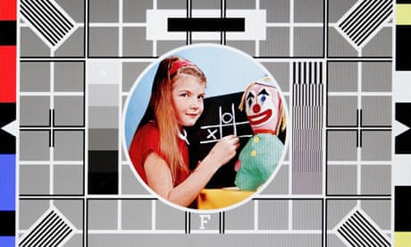 BBC test card 'F', featuring Carole Hersee and Bubbles the clown.
