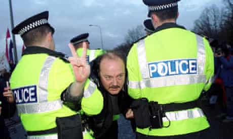 George Galloway being arrested at an anti-nuclear weapons protest, Faslane, 2001