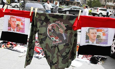 Merchandise with images of Bashar al-Assad, during a Damascus rally supporting the president.
