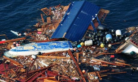 Tsunami debris floating in the Pacific