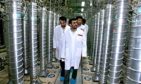 Iranian president Mahmoud Ahmadinejad visits the Natanz uranium enrichment facility
