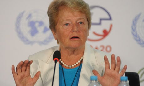 Former prime minister of Norway Gro Harlem Brundtland during a press conference at the Rio+20 summit