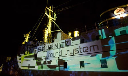 Projections on the side of the Stubnitz.