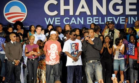 Rap artists Mary J Bilge, Diddy and Jay-Z at the Last Chance for Change Rally