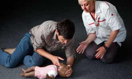 Patrick Barkham practises baby first aid