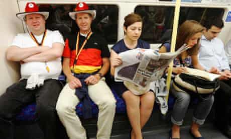Fans from Germany on a London Underground train