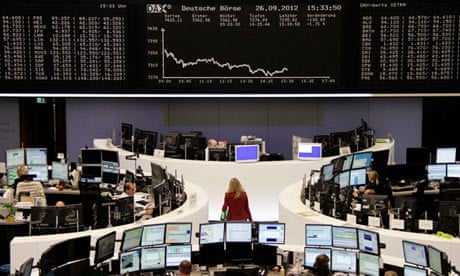 The board at the Dax stock exchange in Frankfurt shows falling prices on a day of market jitters.