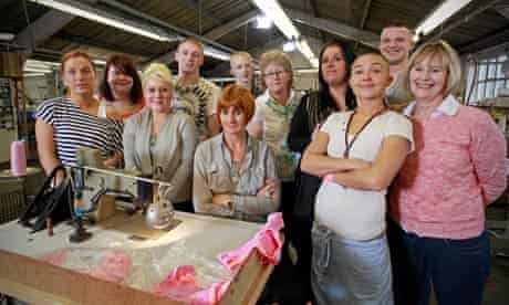 Mary Portas and employees at her lingerie factory near Manchester