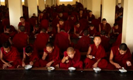 Buddhist monks having lunch