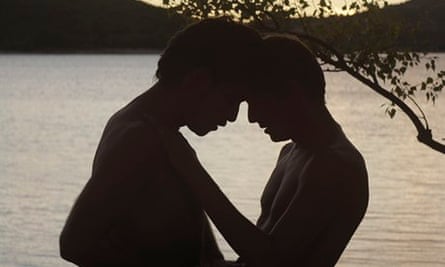 Silhouette of two men embracing in Stranger By the Lake