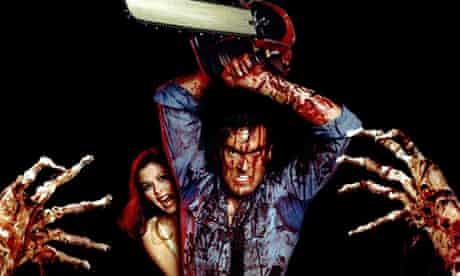 Bruce Campbell covered in 'blood' in The Evil Dead (1981)