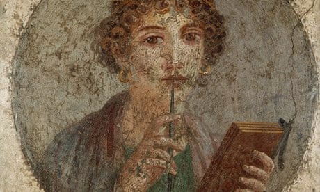 Fourth style fresco painting of Sappho holding a stylus