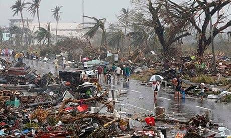 Devastation caused by typhoon Haiyan