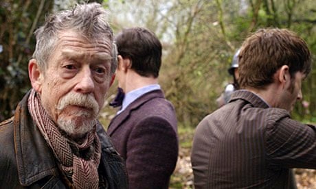 Show-stealing performance … John Hurt as the war Doctor, with Mat Smith and David Tennant