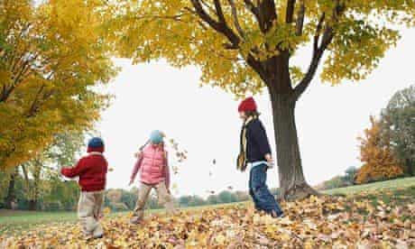 Children playing outdoors in autumn