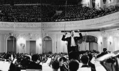Benjamin Britten conducting in Moscow in 1964.
