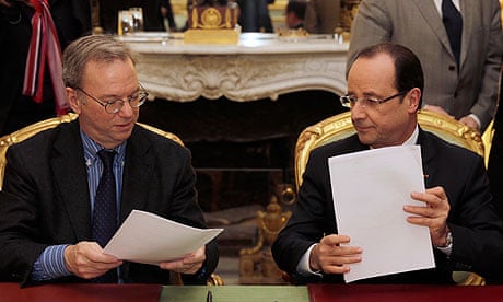 Google's Eric Schmidt and French president Francois Hollande