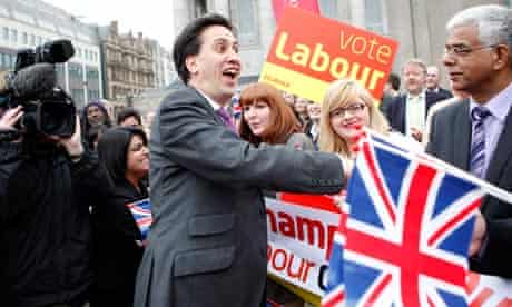 Ed Miliband is congratulated by supporters in Birmingham last May