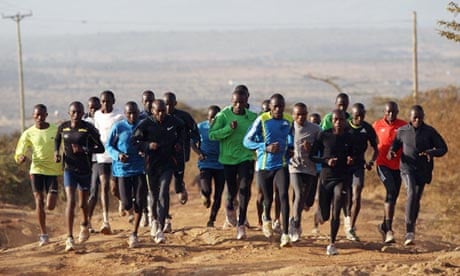 Excellent at avoiding injury … runners training in Kenya for the London Olympics.
