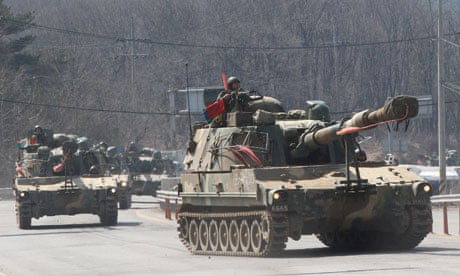 South Korean tanks take part in a military exercise near the border with the North