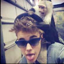 Justin Bieber and monkey on Instagram