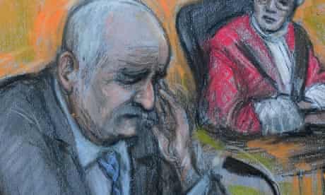 Court drawing of Mick Philpott in the witness box.