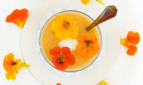 Gazpacho with nasturtium flowers … flowers complement dishes in the same way herbs do