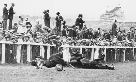 Emily Davison is fatally injured as she tries to stop the King's horse on Derby Day'
