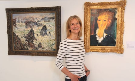 Susie Ray with her copies of Monet’s Storm on Belle-Ile and Modigliani’s Jeune Femme à la Collerette
