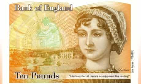 British £10 banknote showing Jane Austen