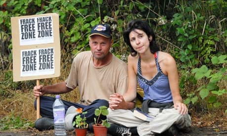 Natalie Hynde (right), daughter of singer Chrissie Hynde, at the Cuadrilla fracking site in Balcombe