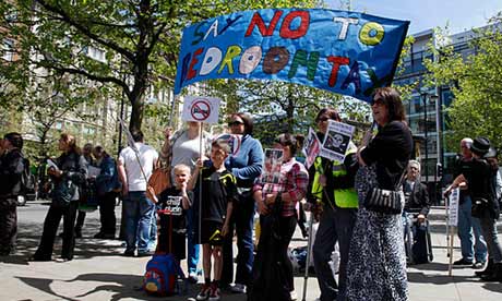Anti-bedroom tax protesters in Manchester in June 2013