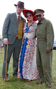 Two men and woman in 1940s clothes at the Festival of the Forties