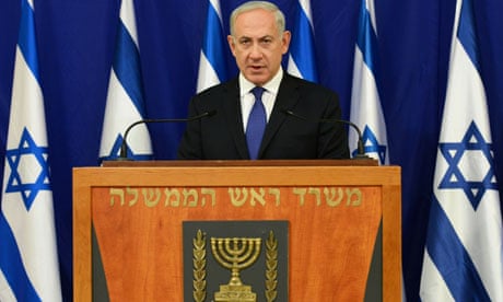 Binyamin Netanyahu delivers a televised message from his office, ahead of his trip to the UN.