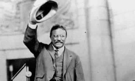 Theodore Roosevelt campaigning to be president in 1904