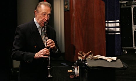 Clarinettist Buddy DeFranco practising before a performance in New York in 2006