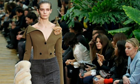 Model on catwalk: Phoebe Philo creation for Céline, modelled at Paris Fashion Week.