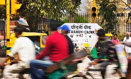 MDG : Street sign on bustling Chandni Chowk in Delhi
