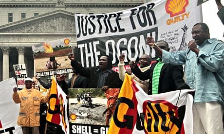 Campaigners demonstrate against Shell's actions in the Ogoni region of Nigeria